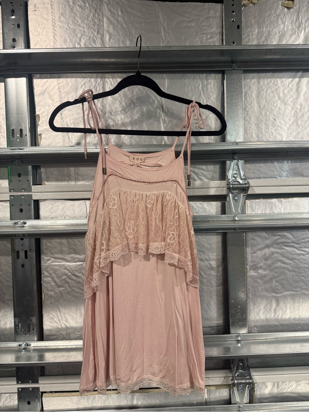 POL Blush Pink Lace-Trim Tank Top
